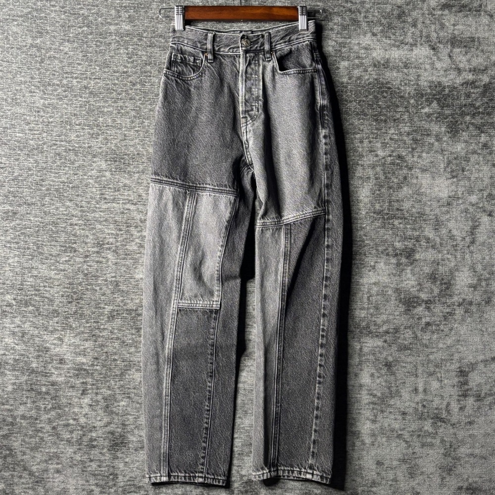 PacSun High Rise Straight Patchwork Jeans Grey Size 23 Colorblock Y2K Grunge